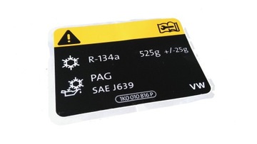 Nalepka informacyjna klimatyzacja R-134a 525g VAG