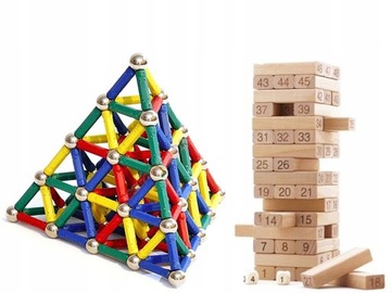 KLOCKI MAGNETYCZE 37EL + GRA DREWNIANA WIEŻA