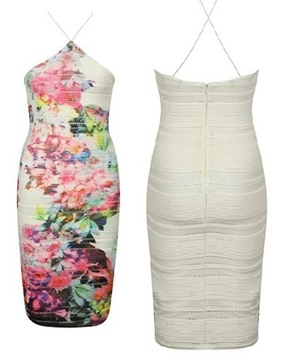 LIPS sukienka ołówkowa w kwiaty biała lato 36 S