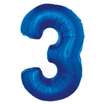 BALON FOLIOWY NIEBIESKI 3 URODZINY CYFRA 92CM HEL