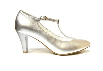 Piękne LaOla 5871 pantofle srebrne skóra 7 cm 40