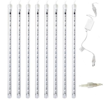 SPADAJĄCE SOPLE LAMPKI LED 50cm METEORYT ŚNIEG 24H METEORYT 8 szt