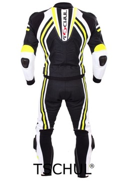 ЧУЛЬ 555 КОСТЮМ КОЖАНЫЙ ГОРБ ЧЕРНО-НЕОНОВЫЙ размер 48