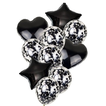 balony 18 urodziny Zestaw czarne konfetti _ K9