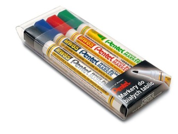 PENTEL маркер сухостиральний MW85 набір 4 кольори для білих дошок у чохлі