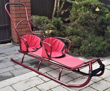 ДВОЙНЫЕ ТАНДЕМНЫЕ САНКИ + ПУШЕР + ТОЛСТЫЙ МАТРАС + РЕМНИ