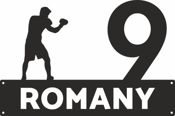 Numer na dom. Stalowa tablica adresowa z grafiką.