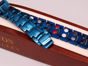 NIEBIESKA TYTANOWA ZDROWOTNA BRANSOLETA MĘSKA MAGNETYCZNA MOC CZYSTY TYTAN