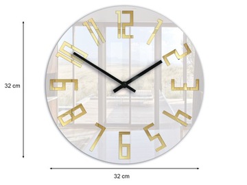 Стильные тонкие часы GOLD 32 см с бесшумным глянцевым зеркалом