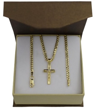 Złoty Łańcuszek Pancerka Diamentowany z Krzyżykiem pr 585 Grawer Gratis