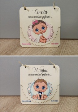 Деревянное приглашение на крещение для крестных родителей.