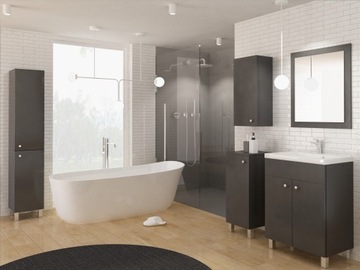 Массивная тумба для ванной комнаты с умывальником на ножках графитово-серого цвета 60