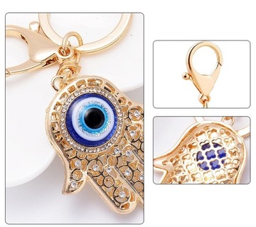 BRELOK BRELOCZEK BRYLOK OKO PROROKA EVIL EYE HAMSA FATIMA ZŁOTA ZAWIESZKA