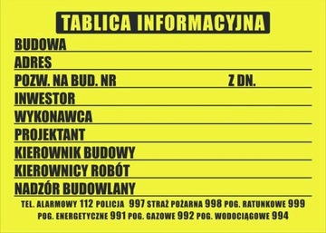 TABLICA BUDOWLANA INFORMACYJNA NA BUDOWĘ