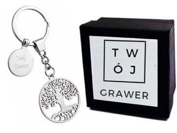 Brelok Metalowy Drzewko Ażur do Kluczy Grawer + ET