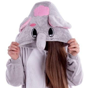 SŁOŃ PIŻAMA Kigurumi Szary Słonik Onesie Przebranie Kostium L 165-174 cm