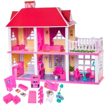 DUŻY DOMEK DLA LALEK WILLA Z TARASEM MEBELKI