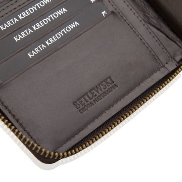 BETLEWSKI Skórzany portfel męski suwak RFID