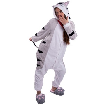 Szary KOT Kotek Chi PIŻAMA Jednoczęściowa Onesie Kigurumi Damskie S 146-154