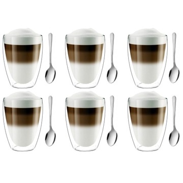 SZKLANKI TERMICZNE KAWY HERBATY COFFEE 235ML KUBKI ŁYŻECZKI KOMPLET 6 SZTUK