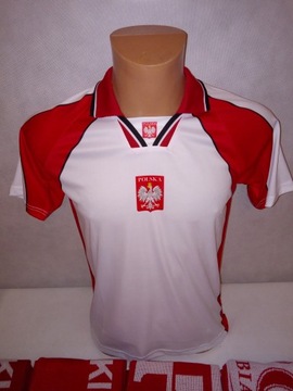Koszulka kibica POLSKA biała kołnierzyk roz S
