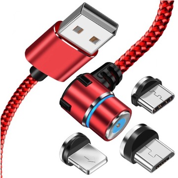 KABEL 3w1 MAGNETYCZNY 2m DO IPHONE TYP-C MICRO USB