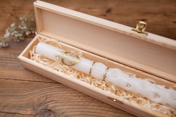 ЗОЛОТАЯ КОРОБКА для свечи ПРИЧАСТИЕ, серебряная гравировка