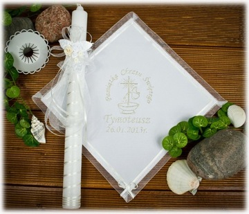 НАБОР КРЕЩЕНСКОЙ ШАПОЧКИ И КРЕЩЕСТВЕННЫХ СВЕЧЕЙ ДЛЯ КРЕЩЕНИЯ