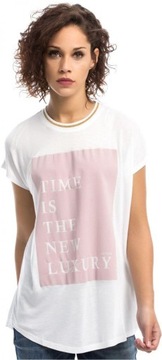 GUESS koszulka t-shirt bluzka biała nadruk róż S
