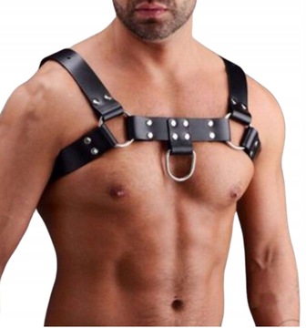 BDSM1 Sexy Męska uprząż - Metalowy Ring FETYSZ