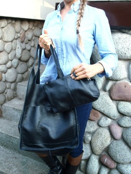 Torebka Skórzana Worek SKÓRA NATURANA czarna 2W1