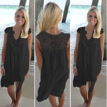 ПЛЯЖНАЯ ТУНИКА ЛЕТНЕЕ ПЛАТЬЕ МИНИ КРУЖЕВНОЕ БОХО