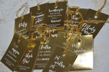 złote zawieszki na wódkę weselną |złote tło |48 szt / 16 tekstów