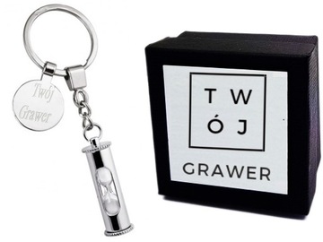Brelok Metalowy Klepsydra do Kluczy Grawer + ETUI