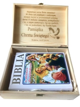 BIBLIA W SZKATUŁCE Z GRAWEREM CHRZEST PUDEŁKO