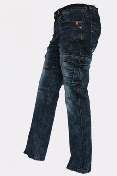 Spodnie jeansy męskie bojówki wycierane przeszycia