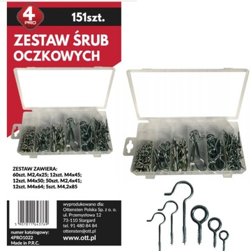 WKRĘT HAK OCZKOWY M2-M4 151SZT pełne półotwarte 25-85mm