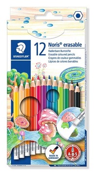 KREDKI OŁÓWKOWE 12 KOLORÓW STAEDTLER SZEŚCIOKĄTNE ŚCIERALNE