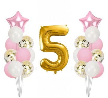 Zestaw balony cyfra 5 lat, piąte urodziny złote