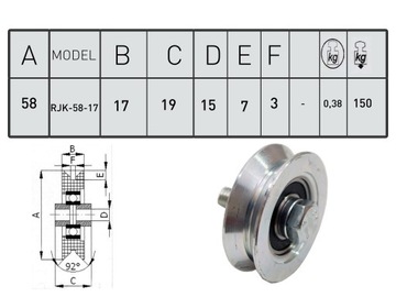 МЕТАЛЛИЧЕСКИЙ РОЛИК ДЛЯ УГЛОКА FI 58мм РОЛИКОВ RJK-58-17