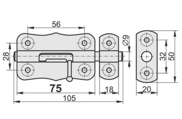 Универсальный ригельный замок имеет замок 75 мм.