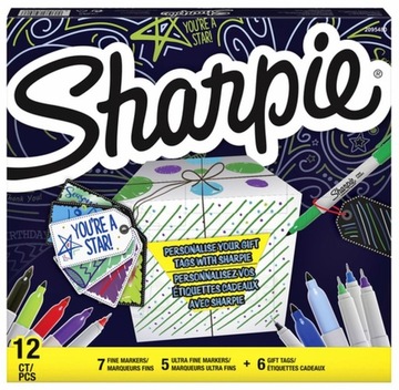 SHARPIE zestaw markerów 12 kolorów + etykiety