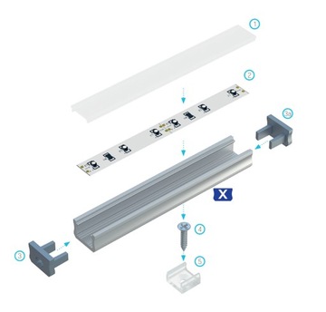 АЛЮМИНИЕВЫЙ ПРОФИЛЬ для LED X 2M SILVER с ЛАМПОЙ