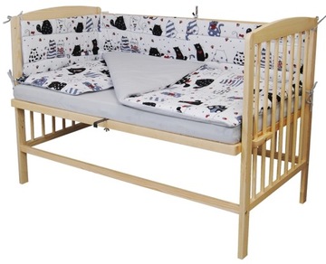 Детская кроватка Анджей, матрас из сосны, постельное белье DUO, 8 элементов, стандарт ЕС