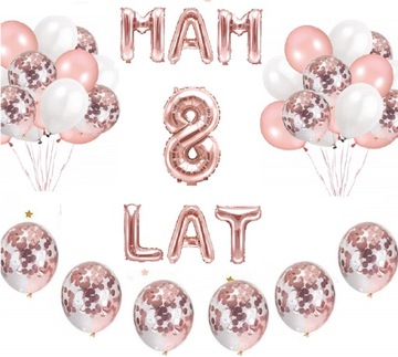 Zestaw BALONY cyfra 8 LAT urodziny ROSE GOLD