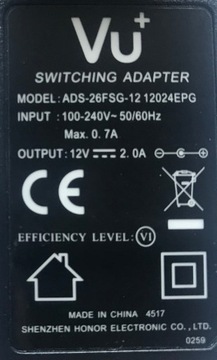 Блок питания для декодера VU+ ZERO, SOLO 2, SE, UNO4KSE