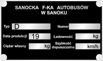 Autosan Sanok tabliczka znamionowa wybita - znakowanie w cenie!