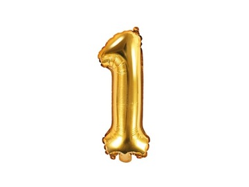 BALON CYFRA 1 ZŁOTY FOLIOWY 35 cm NAPIS URODZINY
