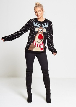 SWETER ŚWIĄTECZNY Z RENIFEREM NOS 3D CZARNY R M/L