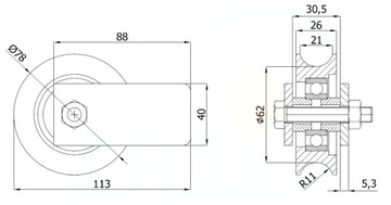 fi 79 РОЛИК ДЛЯ РЕЛЬСОВЫХ ВОРОТ НА ТРУБЕ 1/2